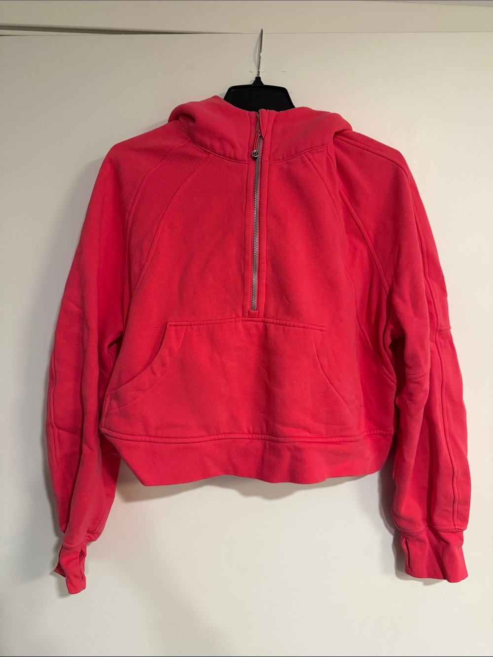 Women's Cropped Half-Zip Hoodie Sweater - Hot Pink Scuba with Hood